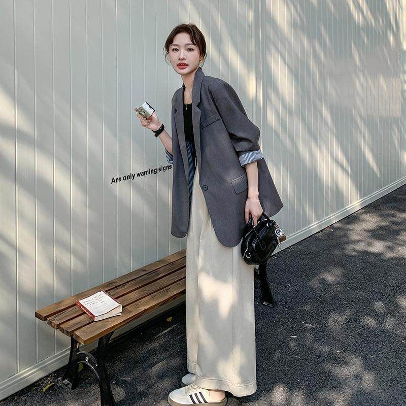 【丶枝枝Zizi 】2025秋装女灰色新款韩系宽松休闲气质高级感西服