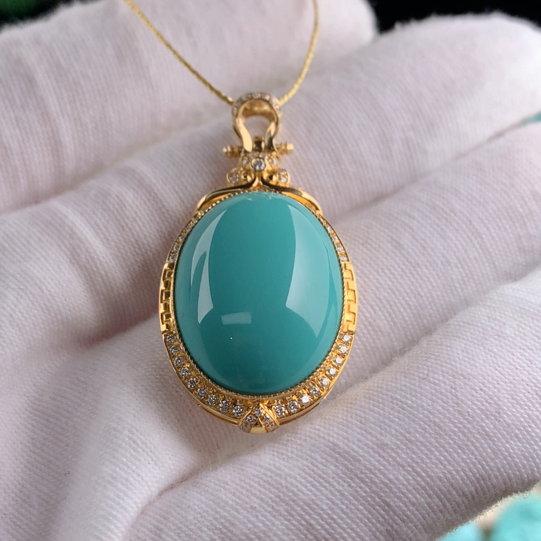 绿松石精品吊坠18K金镶嵌