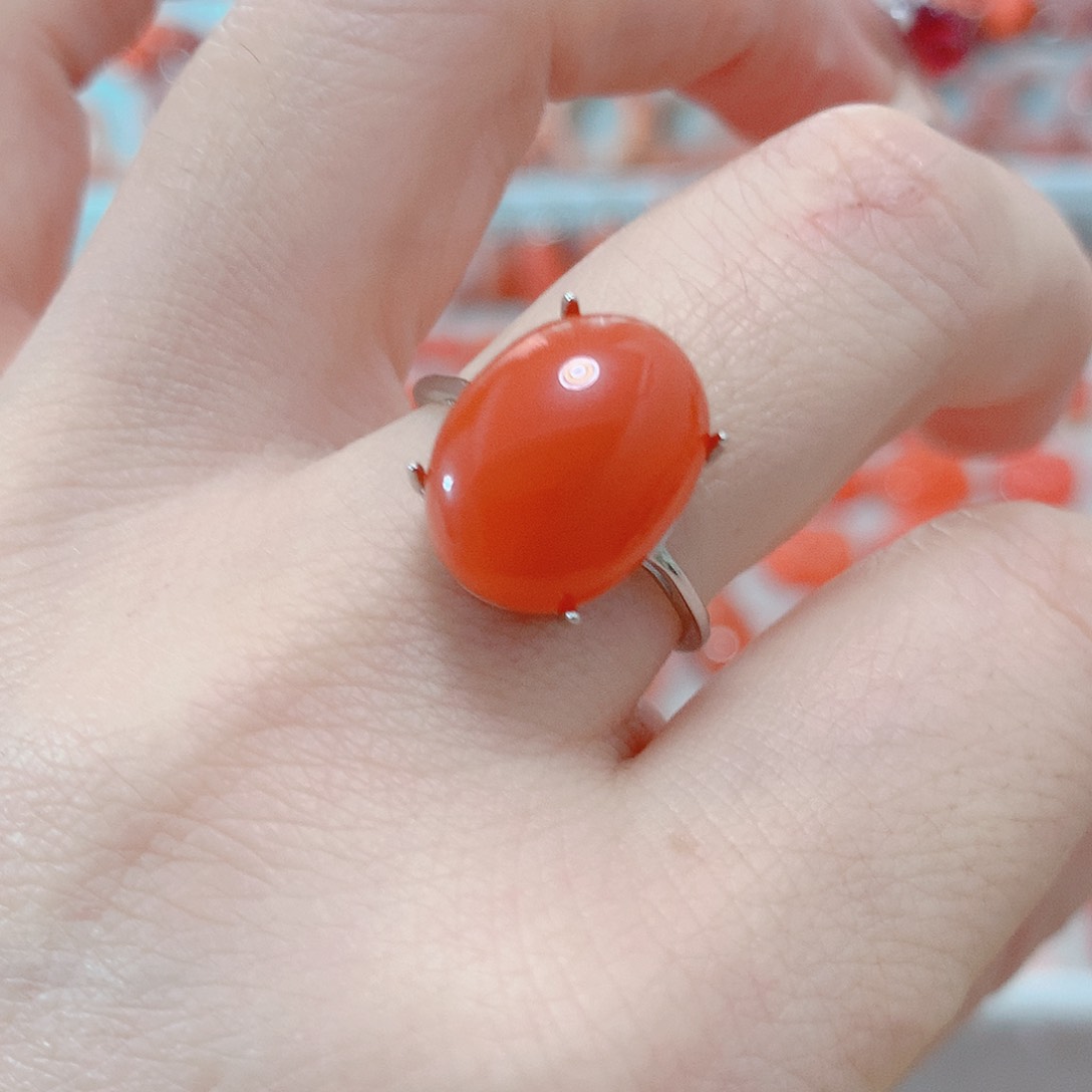 南红玛瑙戒指银S925镶嵌