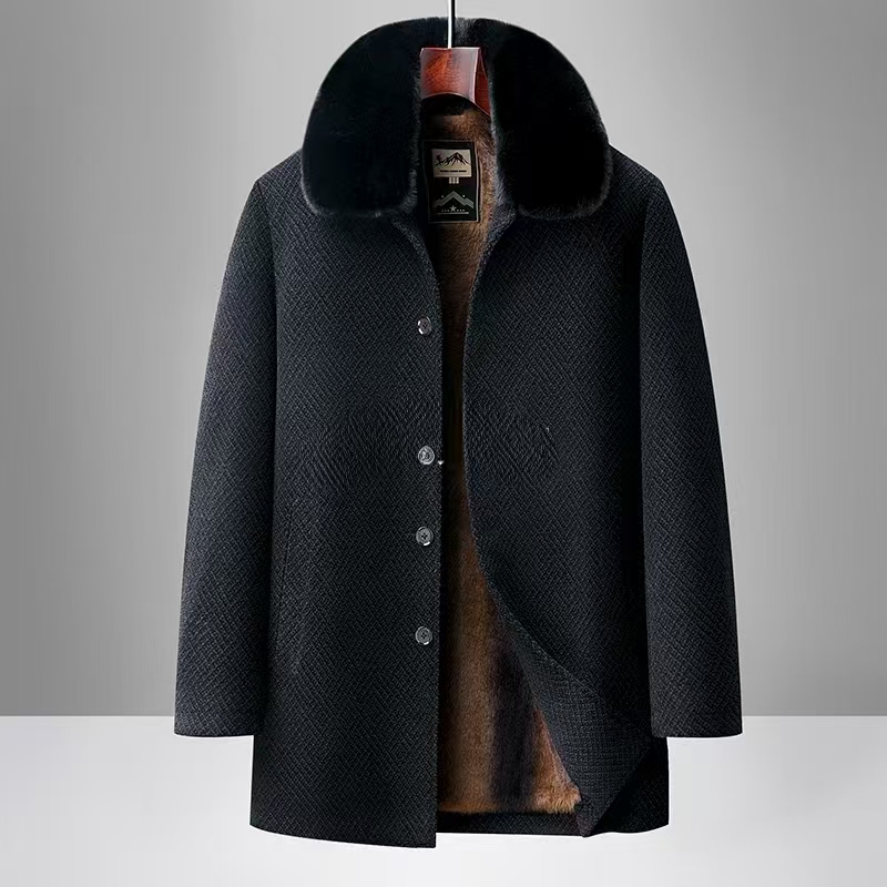 12049-男士外套春秋加厚秋冬新款中老年休闲翻领爸爸装