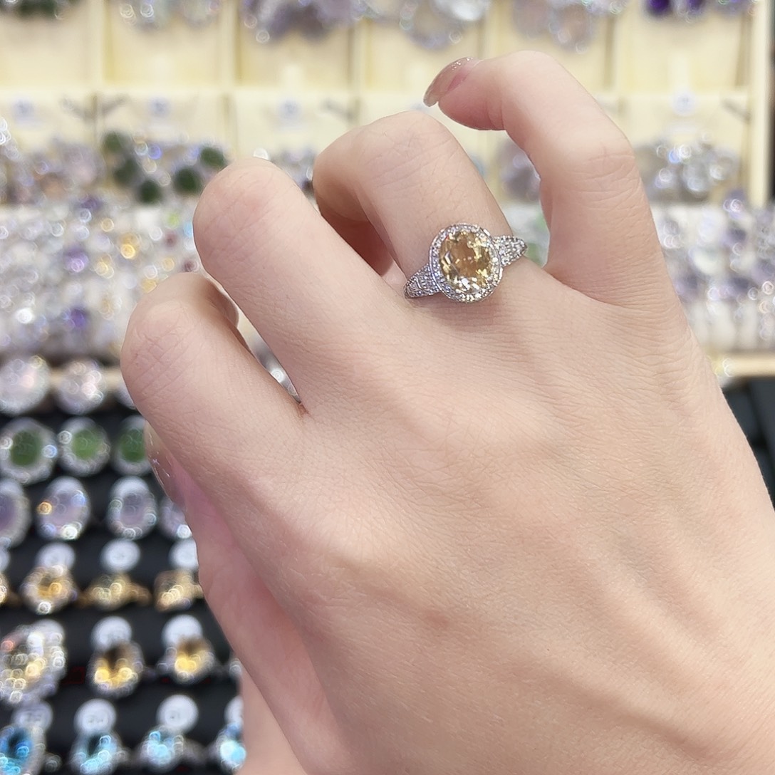 黄晶戒指银S925镶嵌