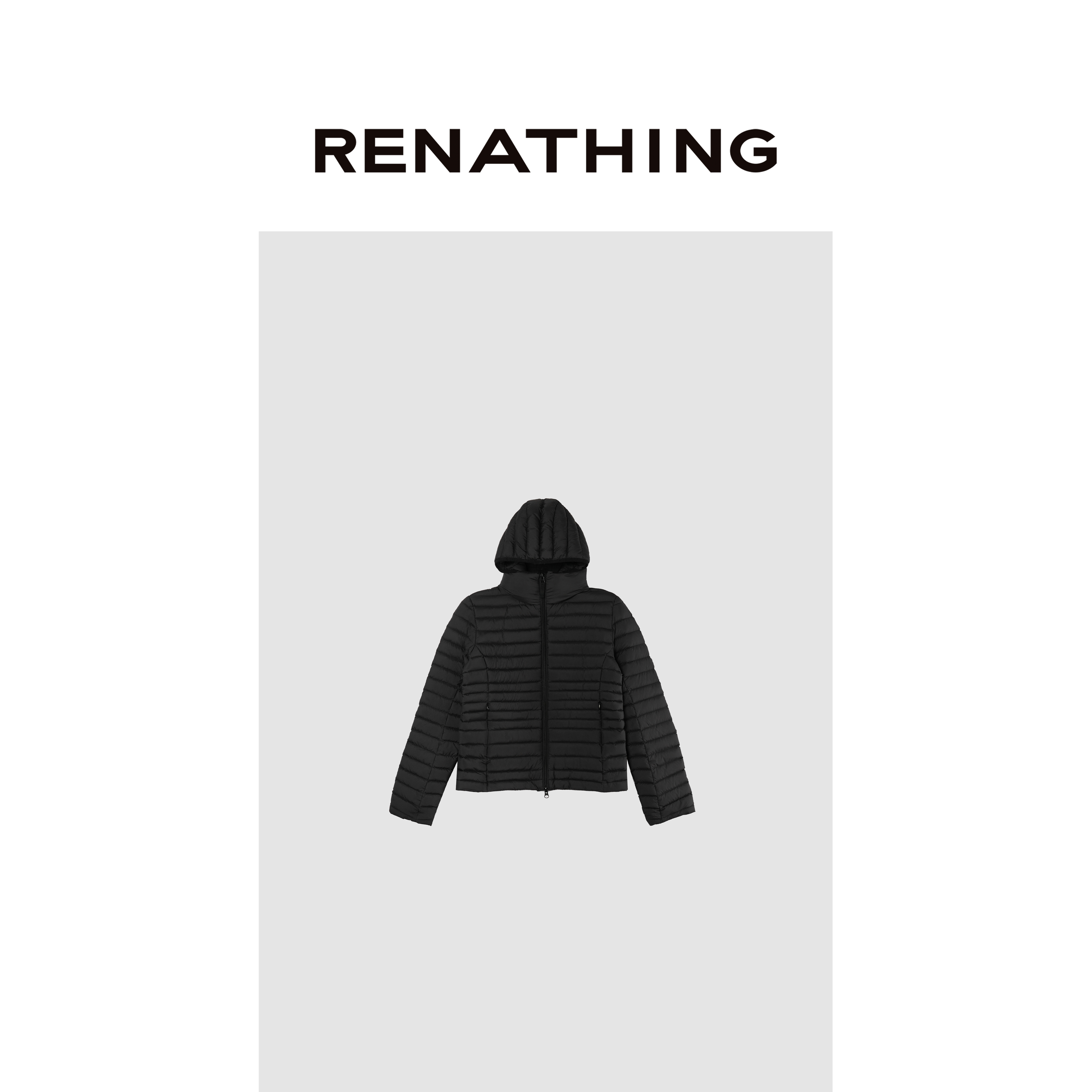 【RENATHING】黑色下摆抽绳羽绒服