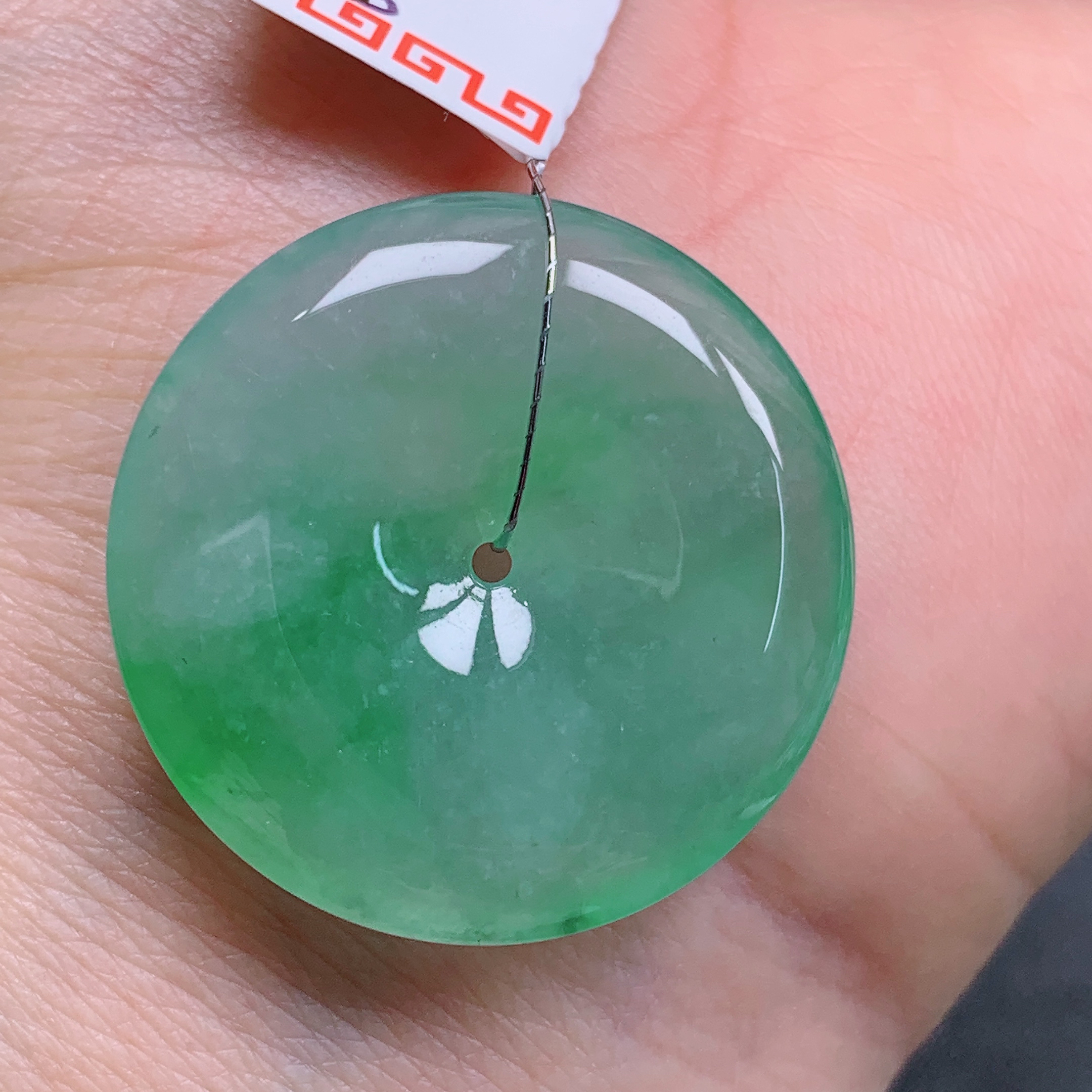 天然缅甸翡翠A货冰飘花平安扣气质精美尺寸27.7+5.2  459