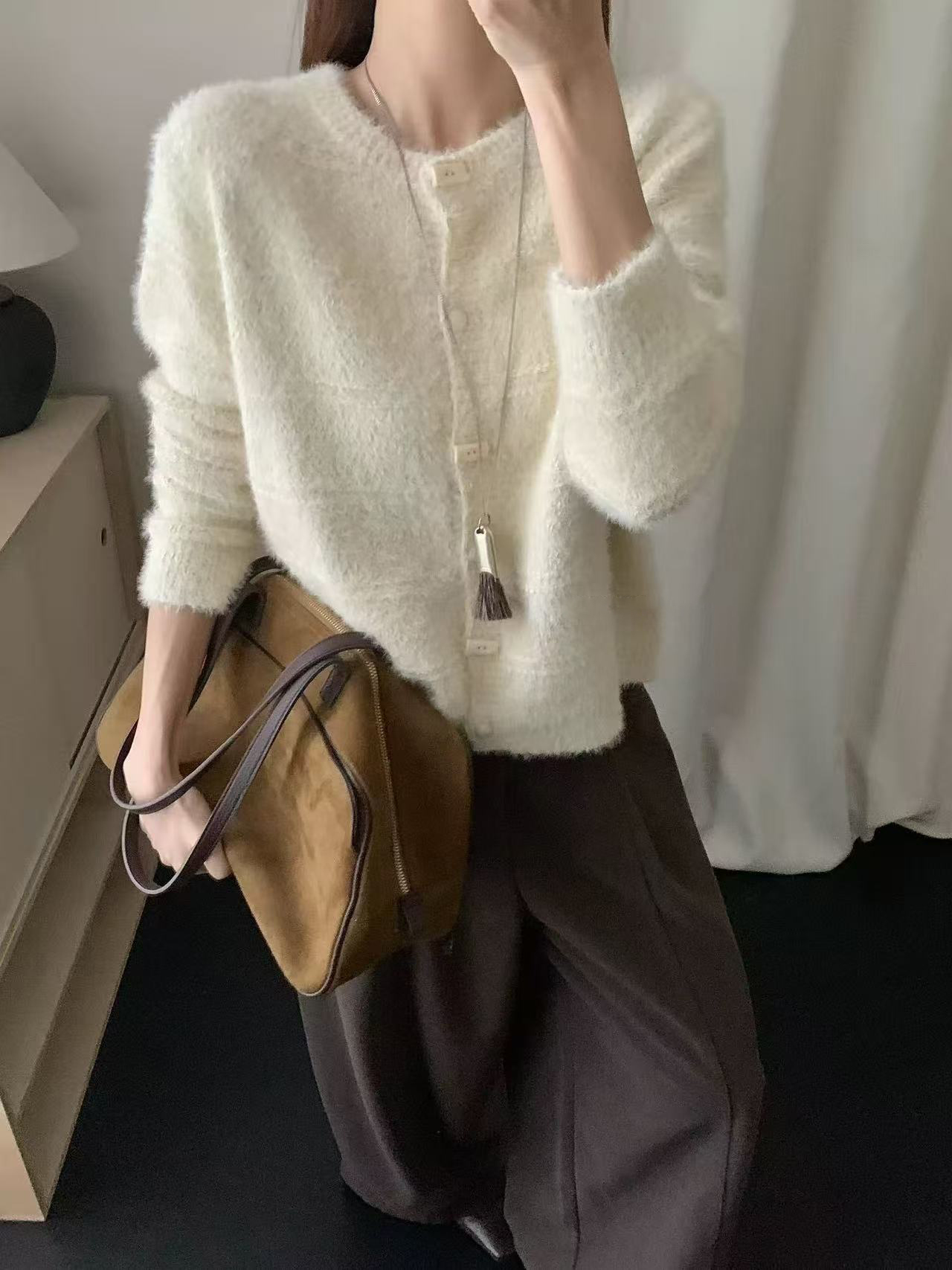 【阿婷家】3258新款韩系圆领开衫毛衣 