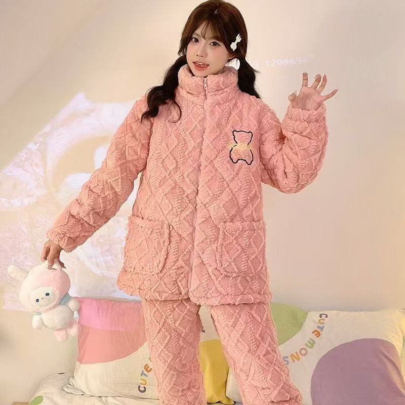 【0235】三层夹棉加厚睡衣女冬保暖外穿家居套装