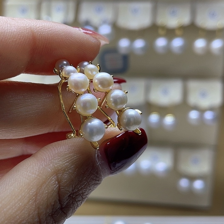 淡水珍珠耳饰银S925镶嵌