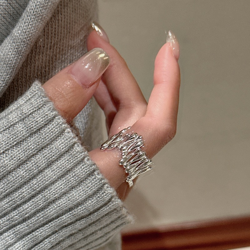 925银戒指 S925银「水滴」小众设计感戒指韩系复古简约时尚指环