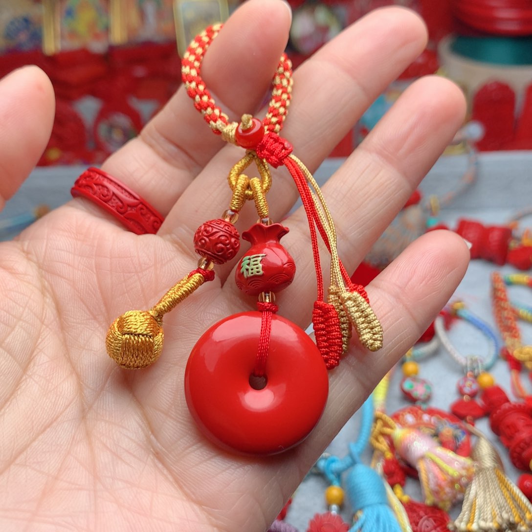 天然辰砂工艺品朱砂钥匙扣包包挂