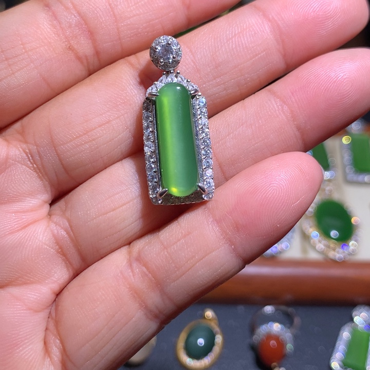 和田玉（碧玉）银S925镶嵌颈饰