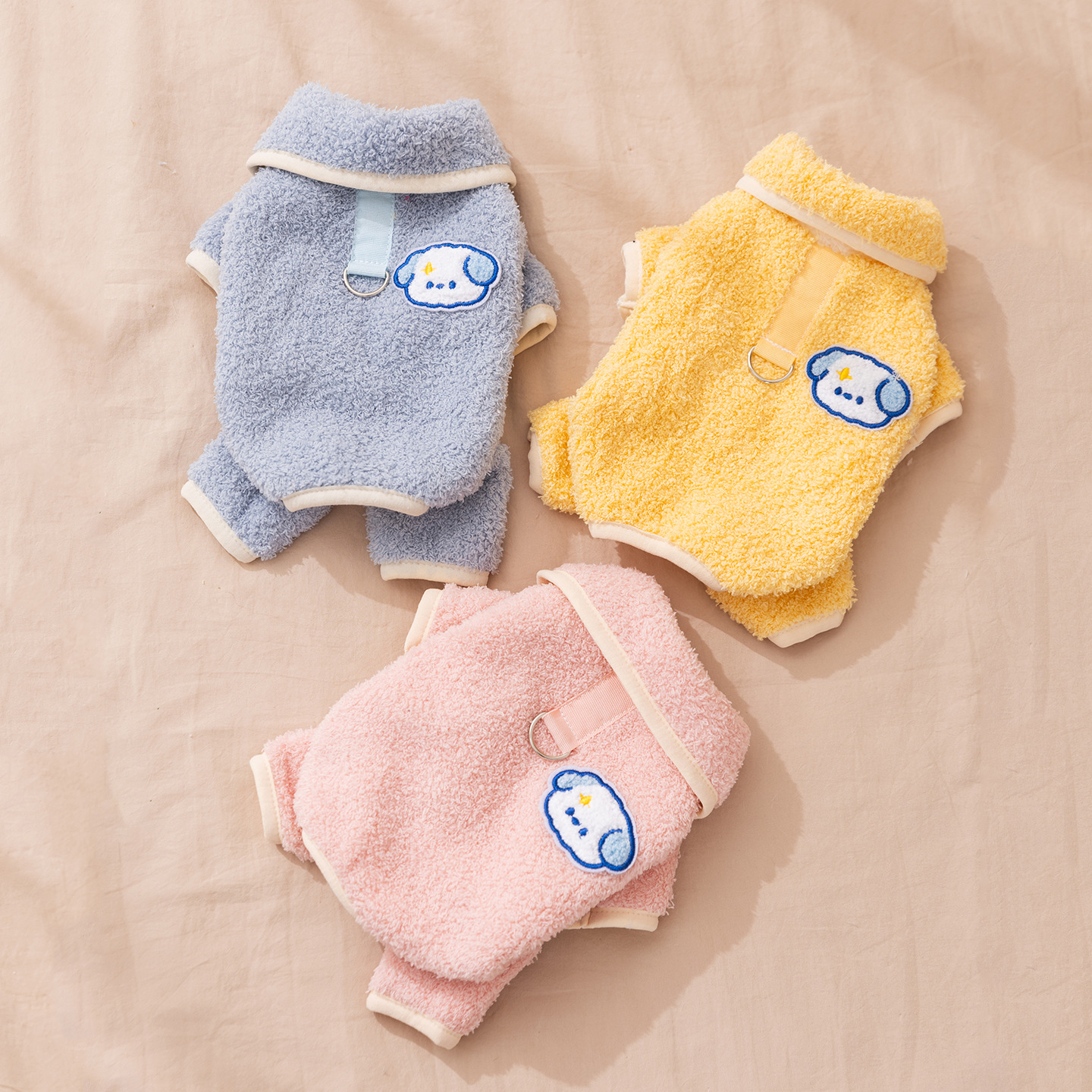 秋冬款萌趣卡通小狗四脚衣小型犬比熊泰迪加绒保暖宠物猫咪衣服