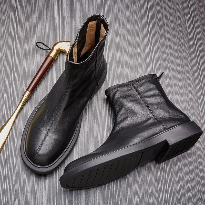 真皮马丁靴2024秋冬加绒透气高档头层牛皮男中帮休闲皮靴潮流百搭