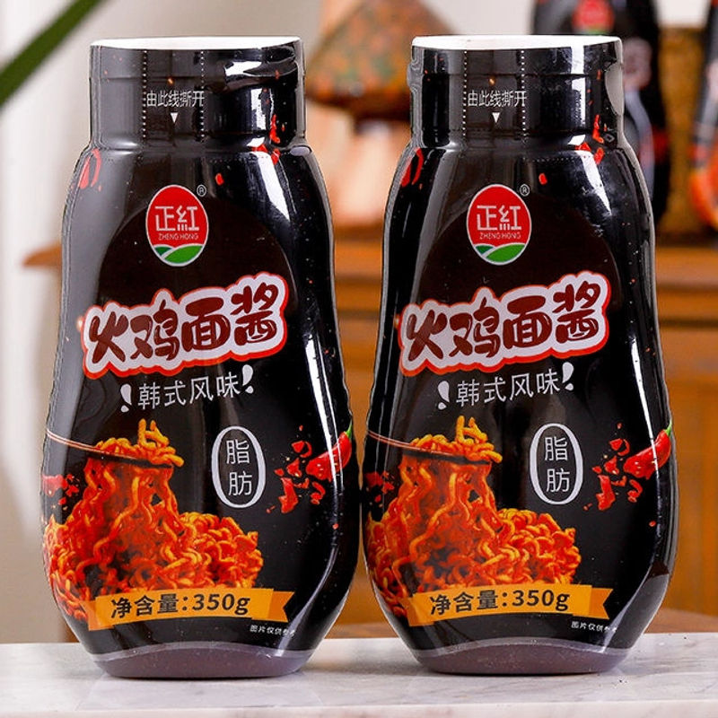 正红韩式火鸡面酱料0脂肪甜辣拌面酱炒年糕辣椒酱瓶装350g调味料