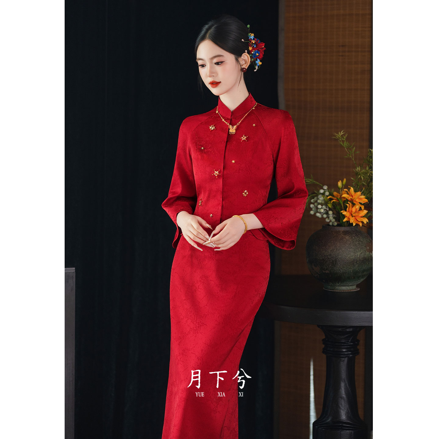 月下兮【柔梦月】红色敬酒服订婚新娘结婚嫁衣小个子新中式出阁礼服