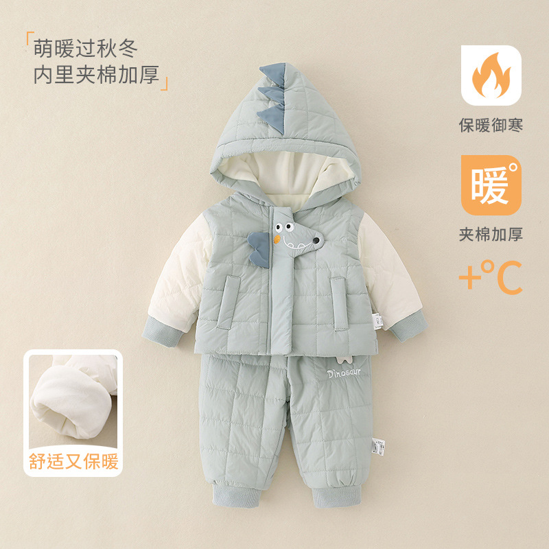 婴儿秋冬衣服两件套2025年新款a类卡通一岁男宝宝薄棉保暖棉服套