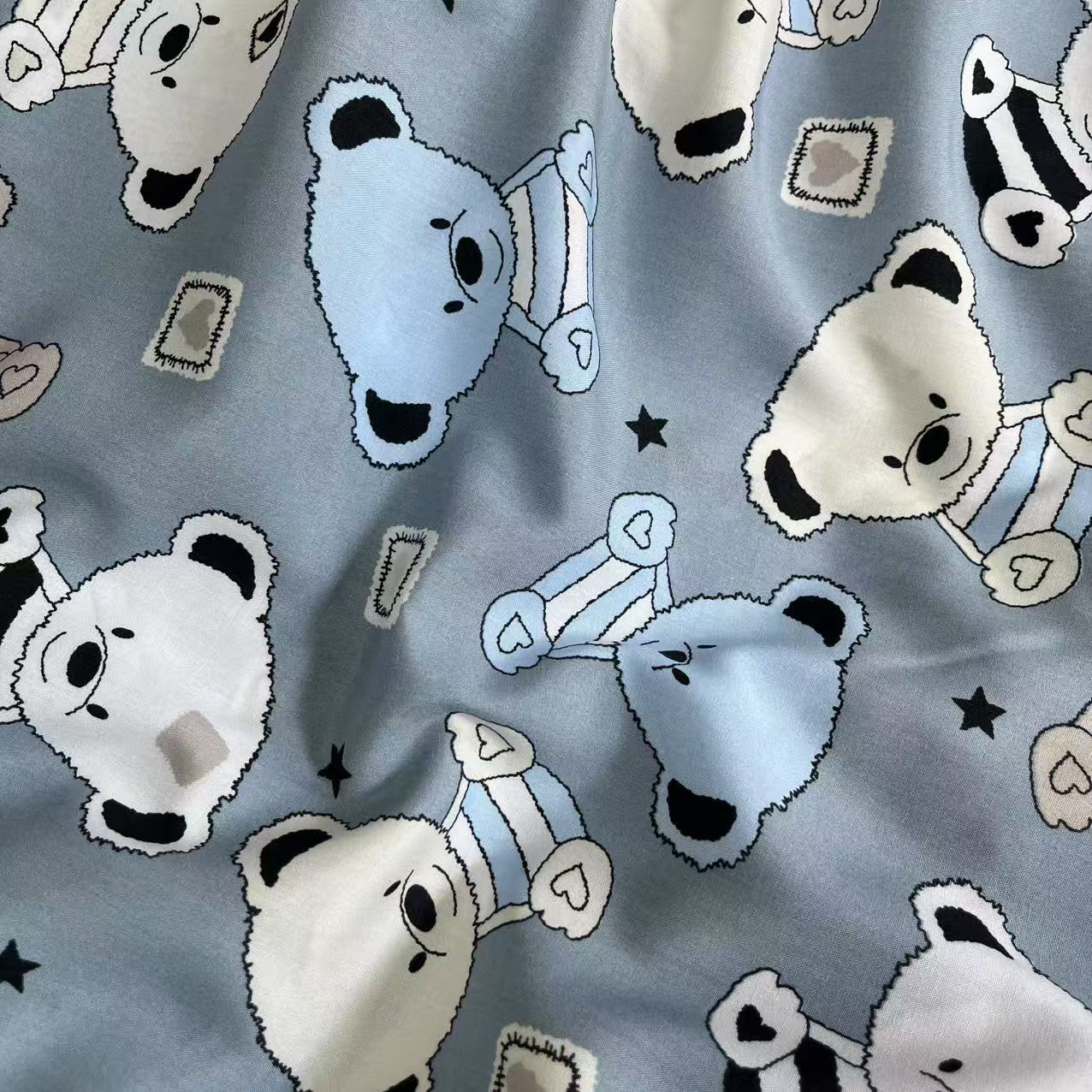 【绒兰】袋鼠国订单! 棉绸布料莱赛尔升级款 101号 蓝底小熊