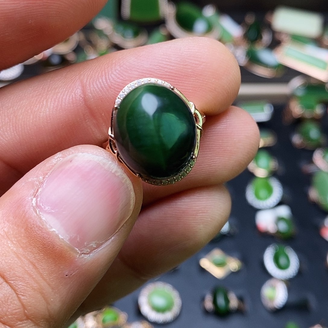 和田玉（碧玉）戒指银S925镶嵌