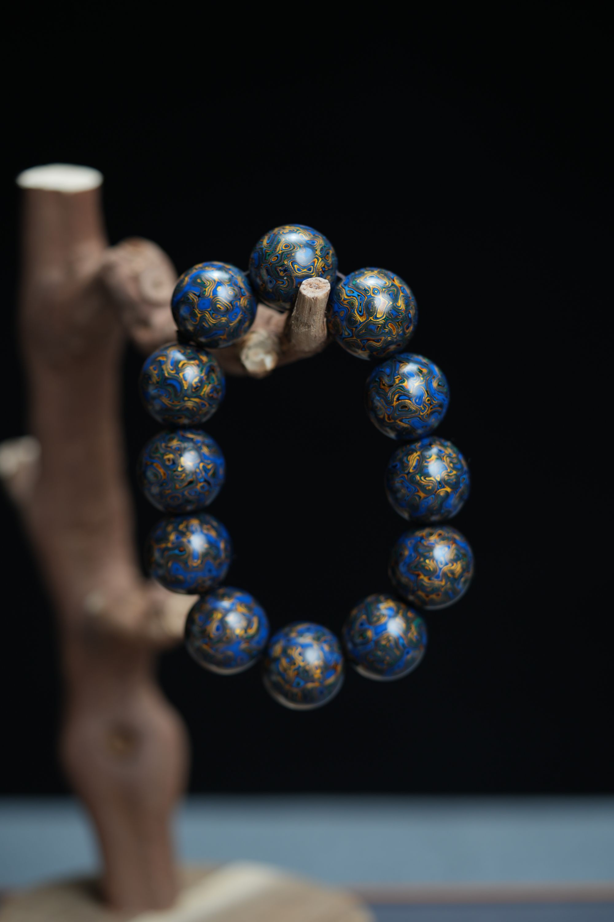 天然大漆犀皮漆红蓝金大漆珠18MM内胎大漆珠子