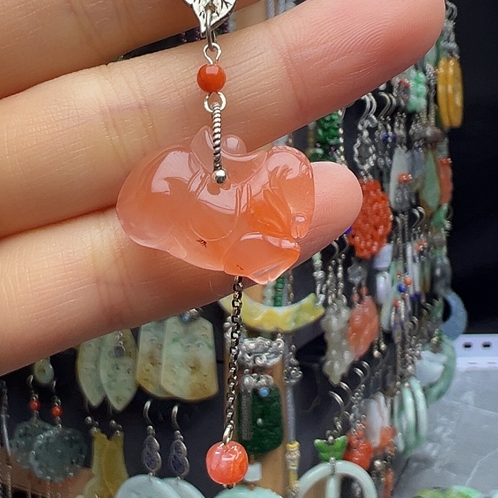 奇***姐南红玛瑙银S925镶嵌耳饰