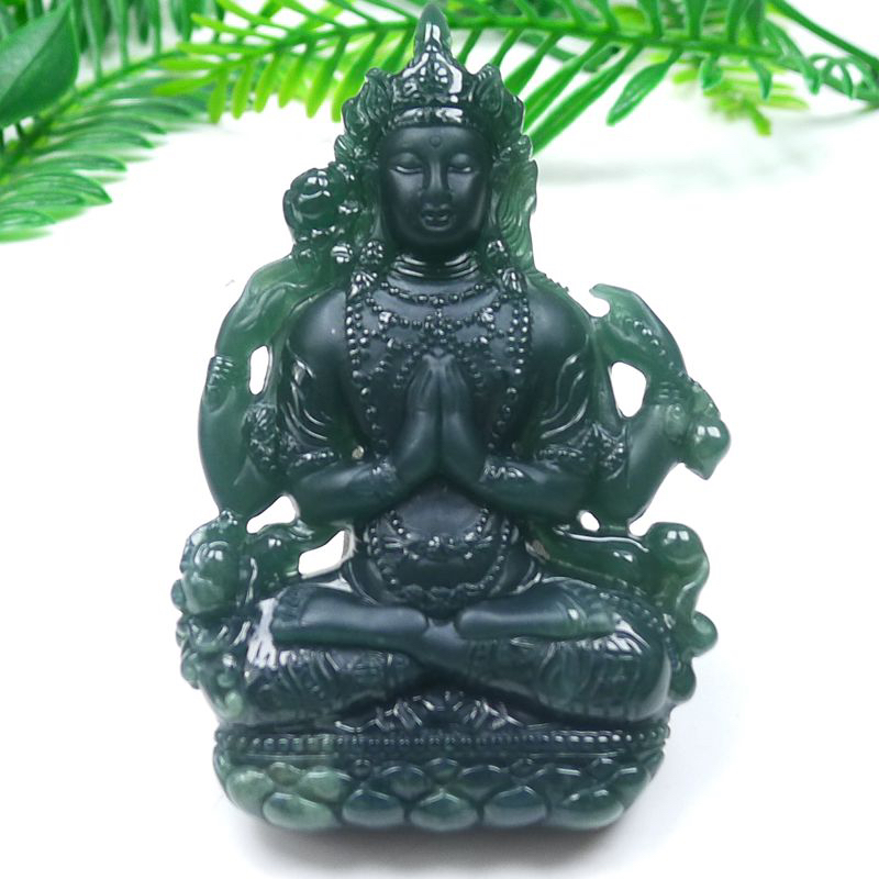 天然A货翡翠纯手工立体千手观音挂件普度众生尺寸70.8-46-11mm