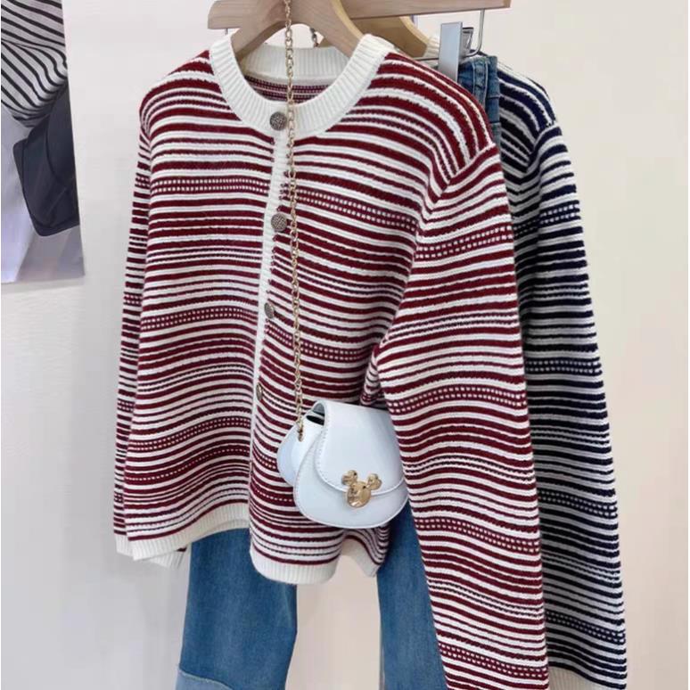 清-汤圆吖红色条纹款针织开衫293207