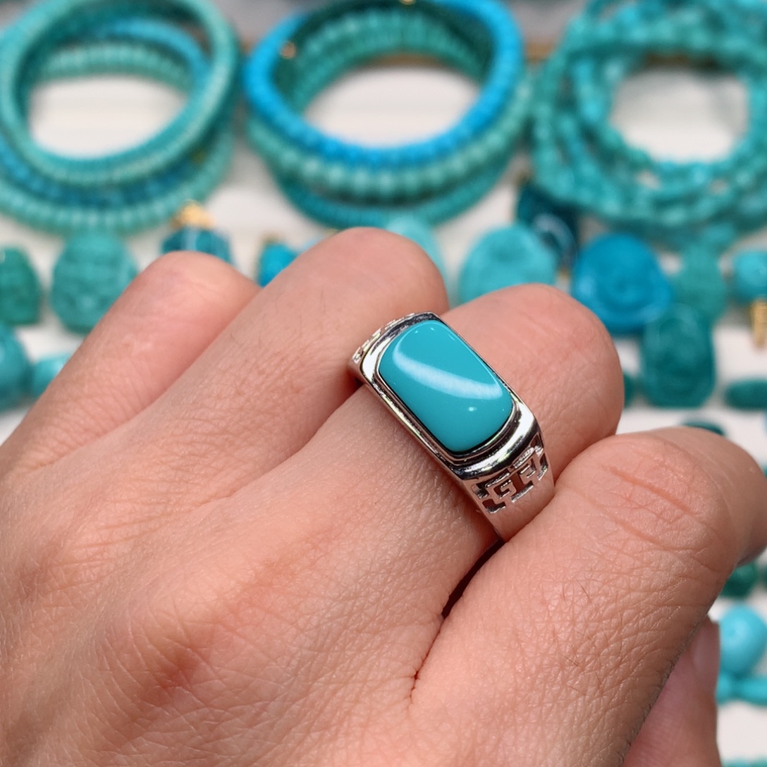 银S925镶嵌绿松石马鞍戒