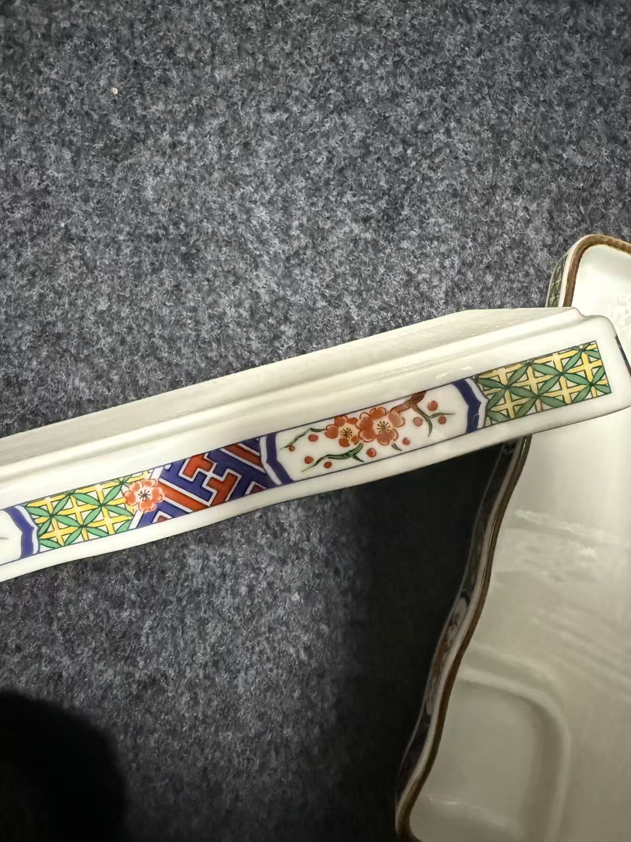 A802织布烧伊万里 赤绘胶质釉饺子盘寿司盘，陶底，酱口包边