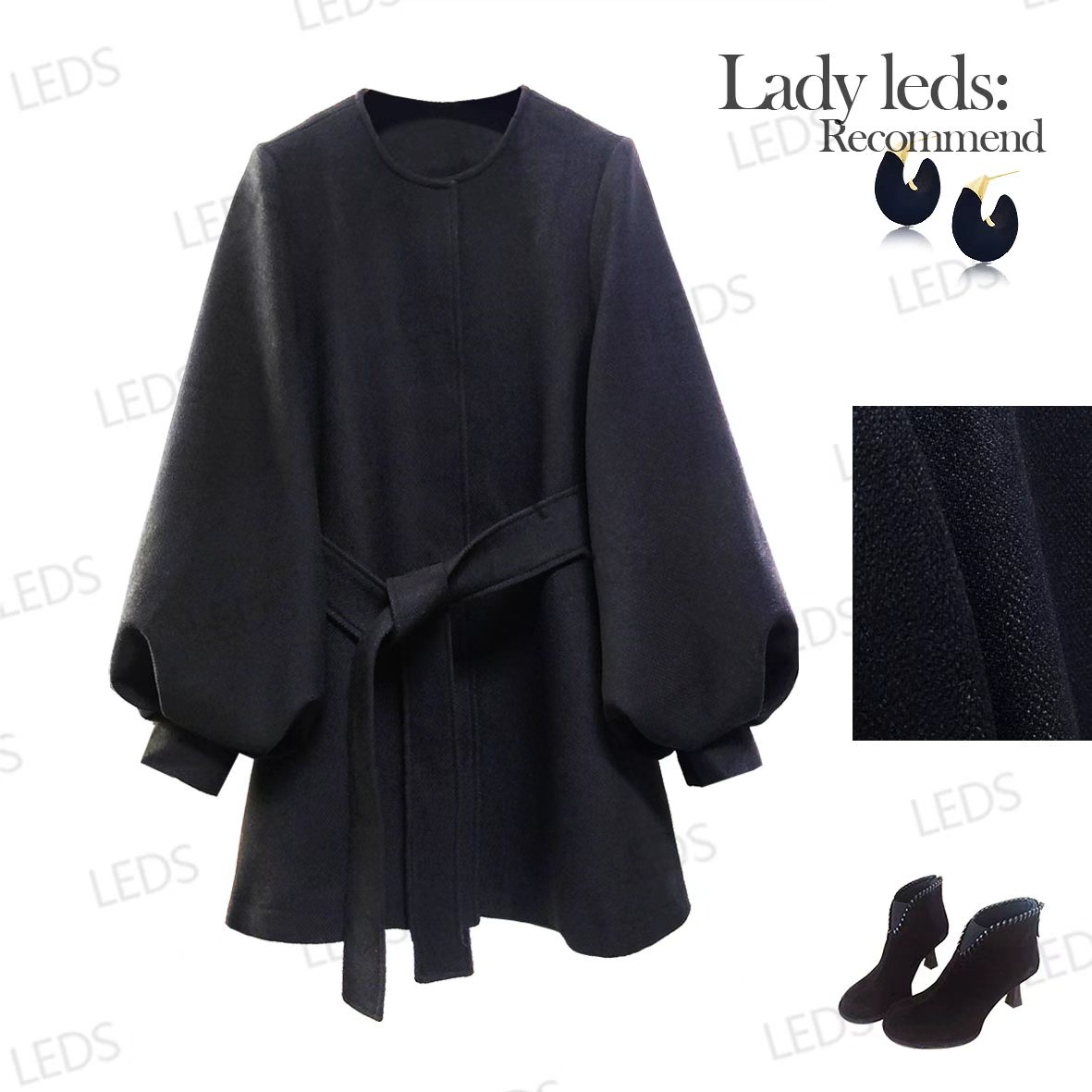 LEDS 25290-1【韩剧女主款】早春灯笼袖系带收腰显曲线外套