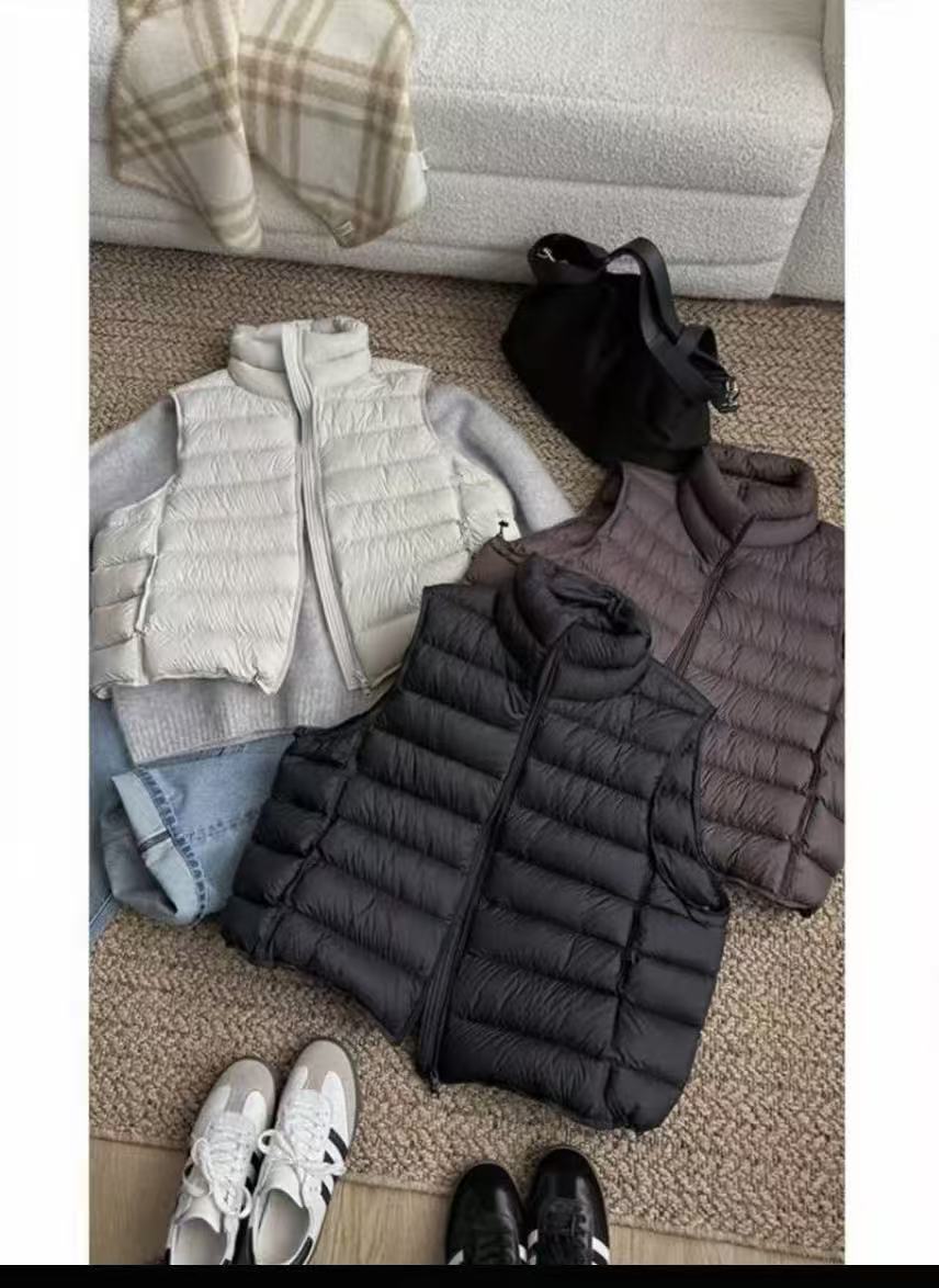【夏天日常穿搭专属】90绒立领韩版排骨纯色无袖羽绒休闲马甲冬