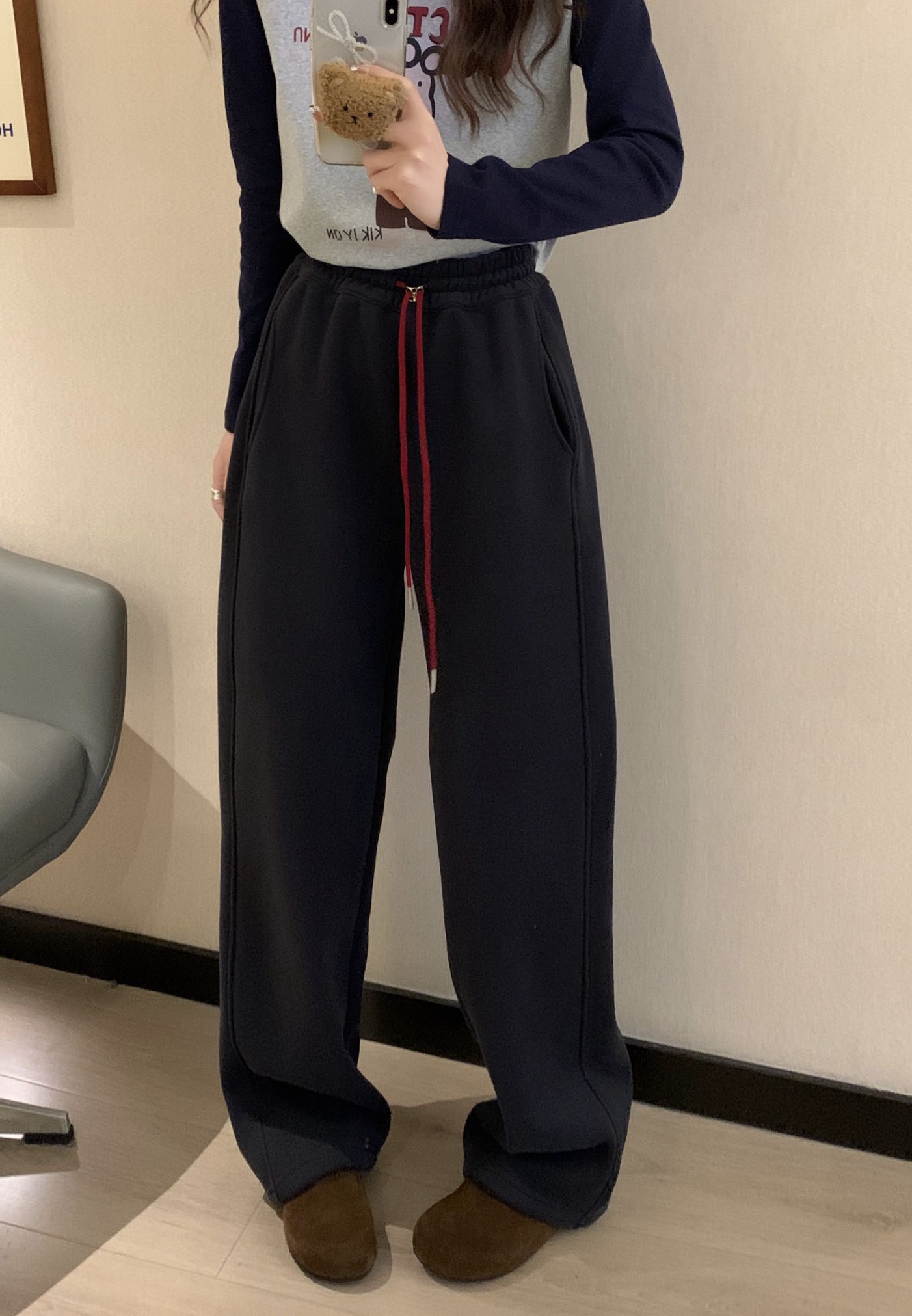 程程甄选  韩系撞色腰绳多色加绒裤脚两用休闲裤9107