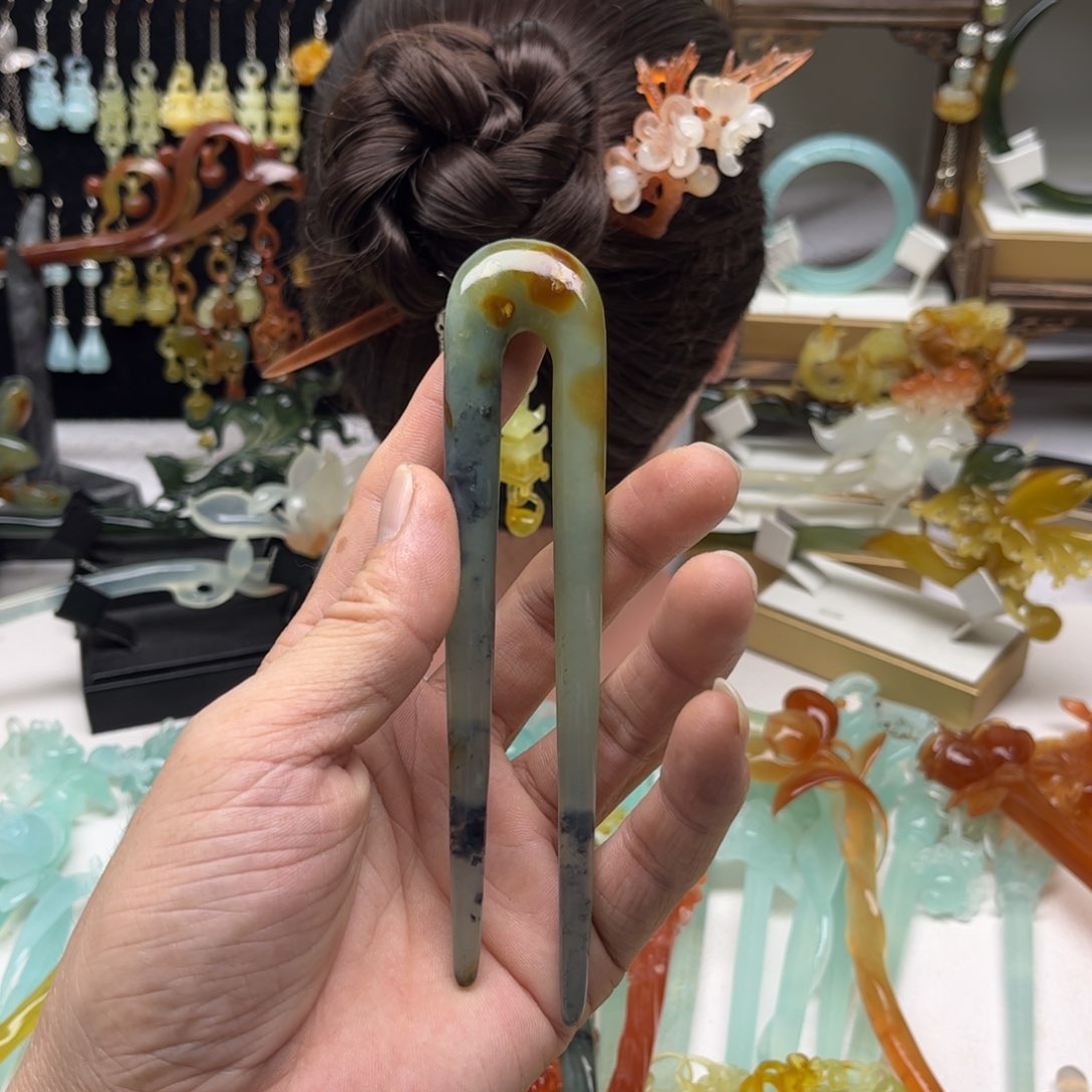 蛇纹石玉发饰合金