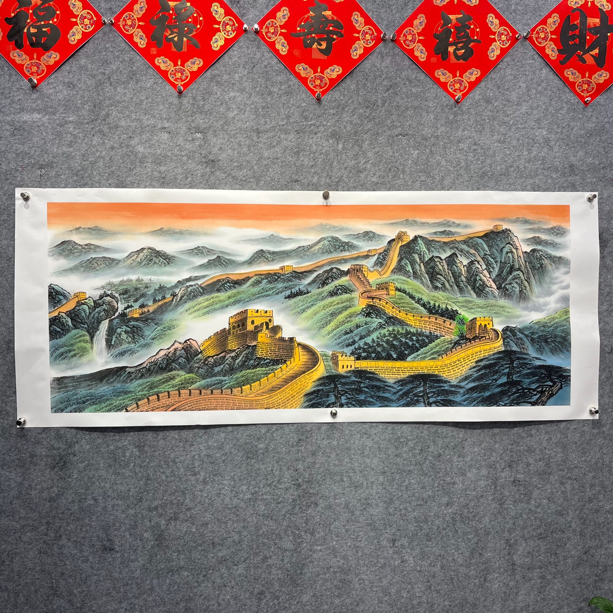 齐振家亲笔手绘长城图【雄关万里】190*75cm送锦礼盒锦袋收藏送礼