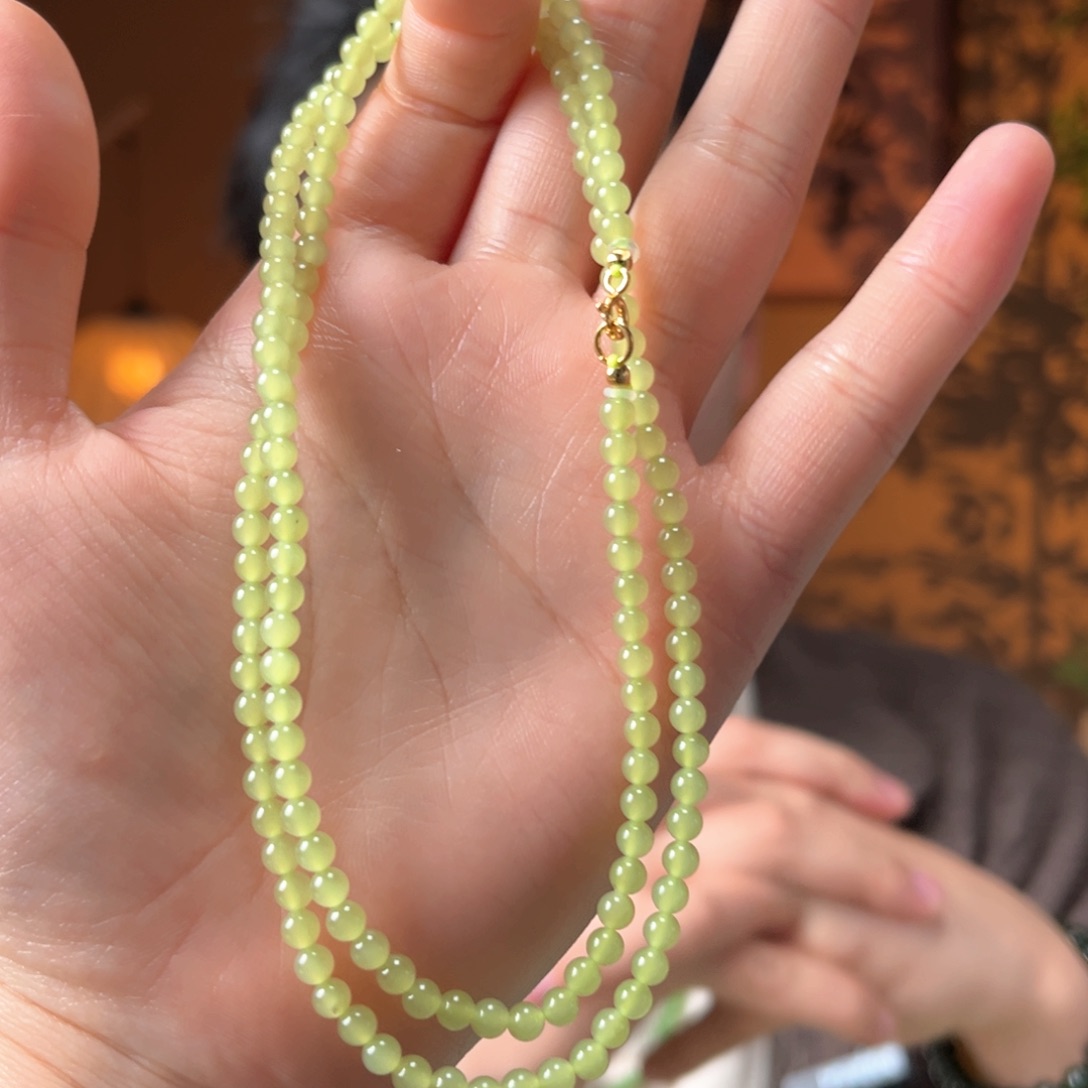 颈饰银S925镶嵌和田玉青海黄口4mm180