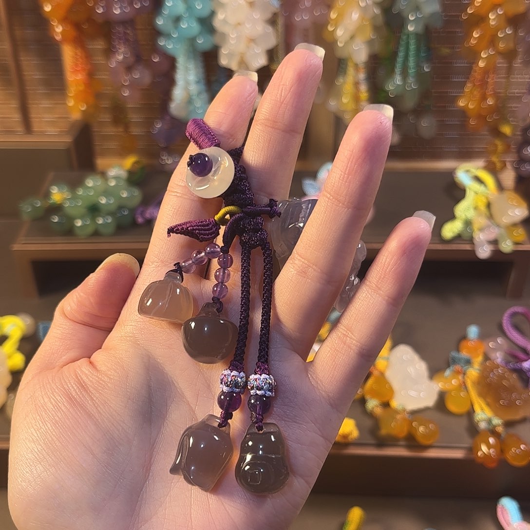 家***花玛瑙/玉髓未镶嵌车挂钥匙扣
