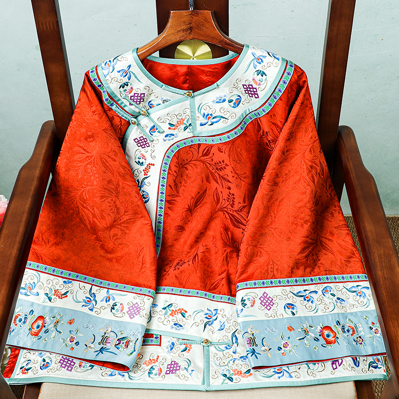 刺绣外套服装上衣新中式中式直下摆落肩袖女