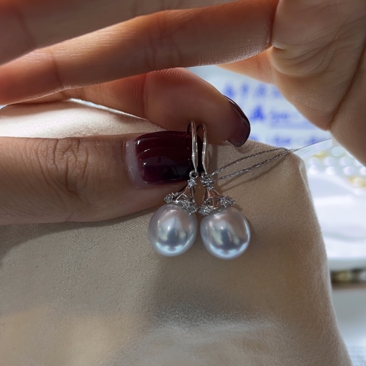 海水珍珠耳饰银S925镶嵌