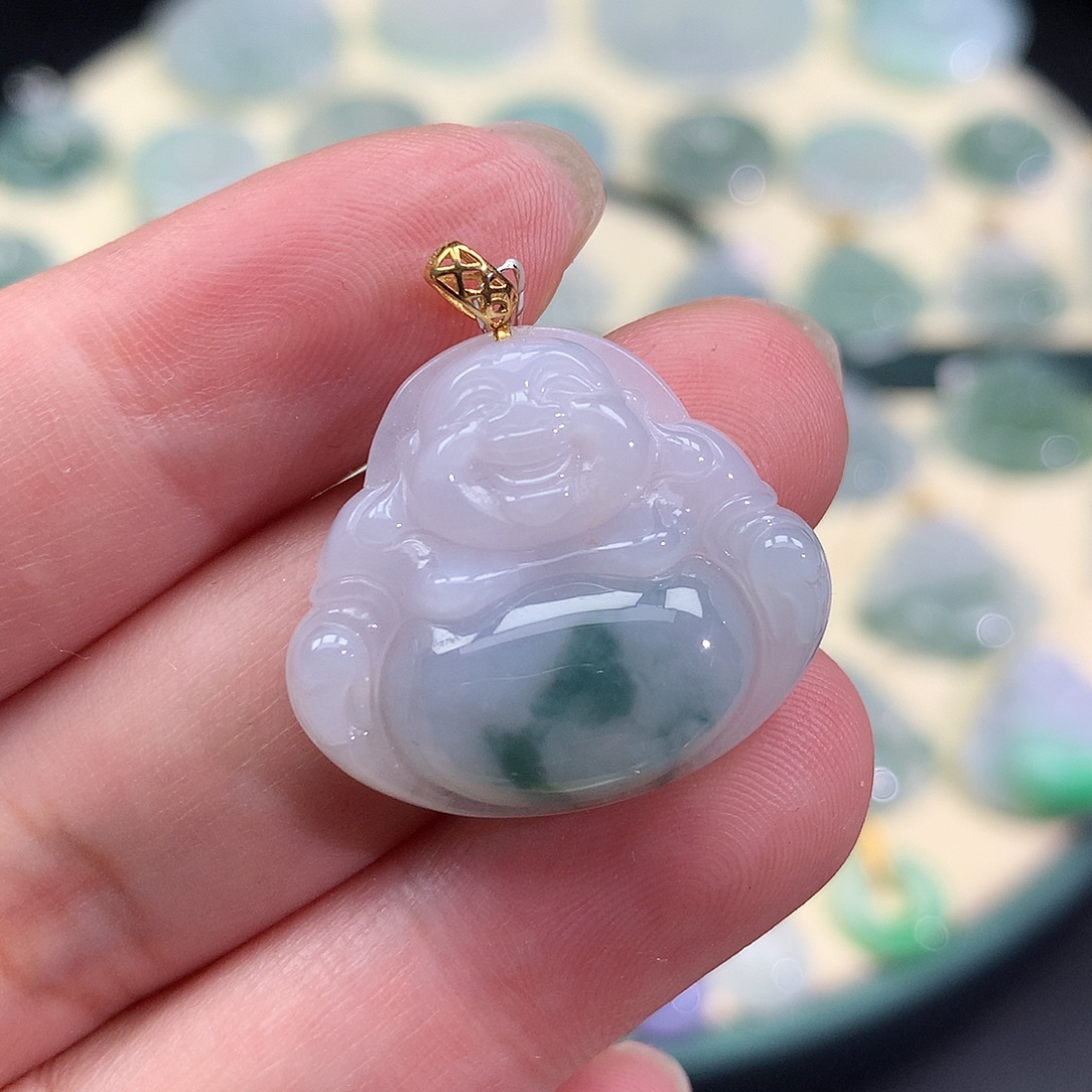 翡翠18K金镶嵌颈饰佛公