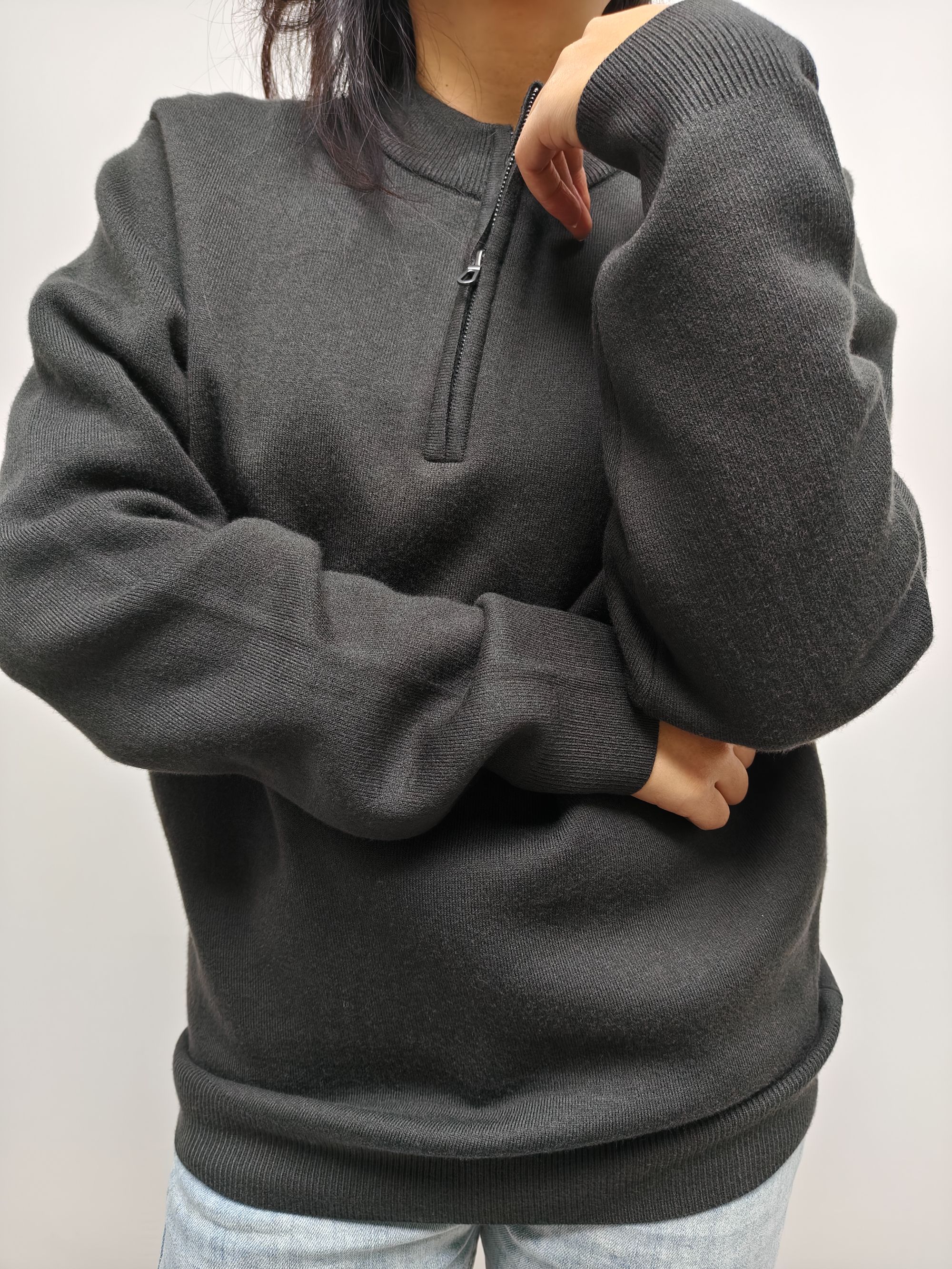 25男士时尚休闲百搭纯色长袖半拉链毛衣