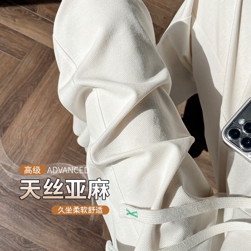 天丝亚麻直筒裤女2025夏季新款透气窄版阔腿裤梧桐裤云朵裤棉麻裤