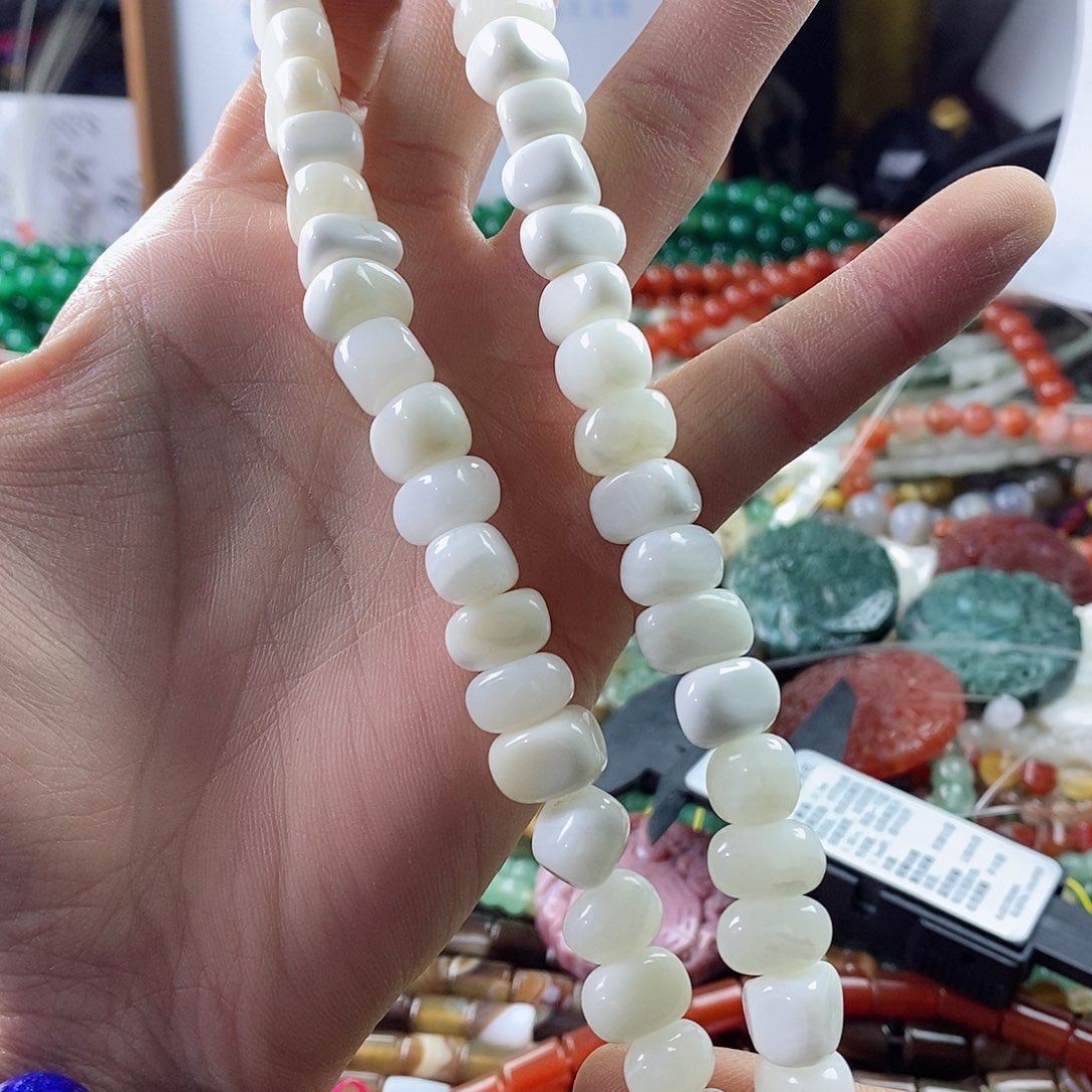 玛瑙/玉髓珠宝半成品合金一条天然8×12半玉化大白车E125