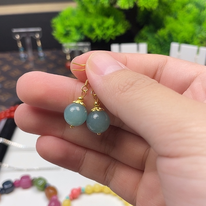 翡翠14K金镶嵌耳饰