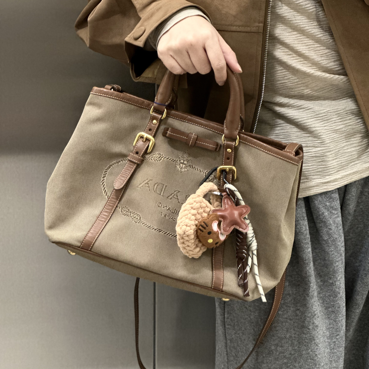 95新 Prada/普拉达 美拉德色蝴蝶结托特包斜挎手提包