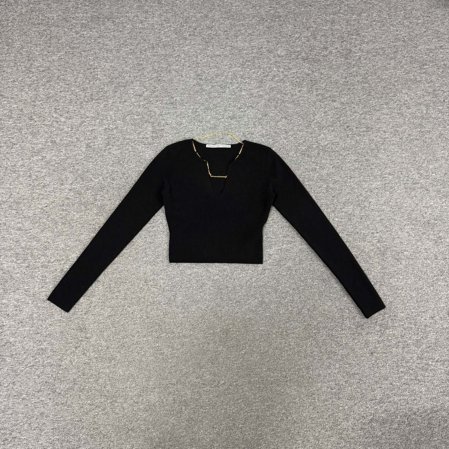 99新 ALEXANDER WANG 大王 黑色V领羊毛混纺毛衣 L码