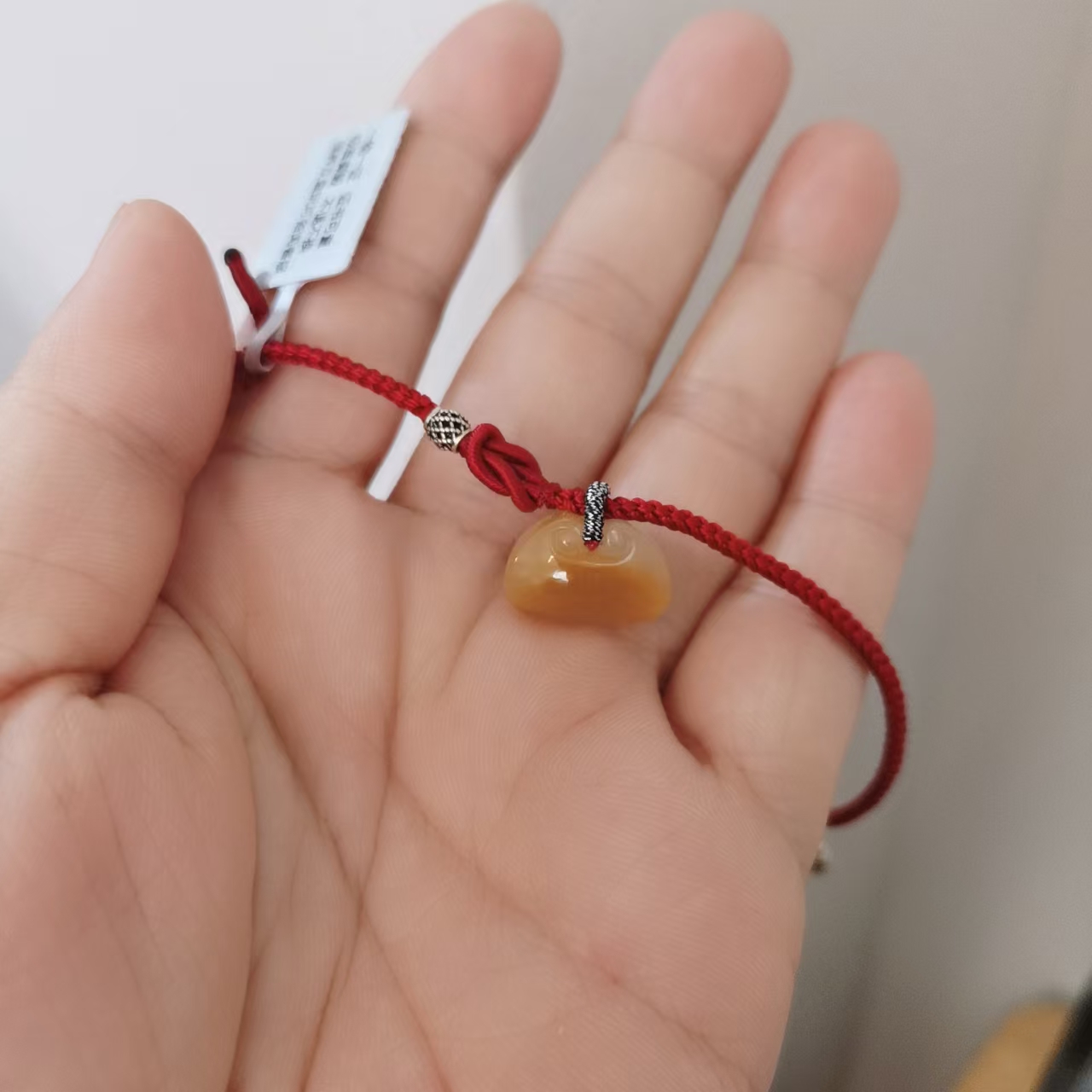 和田玉糖白平安锁手绳