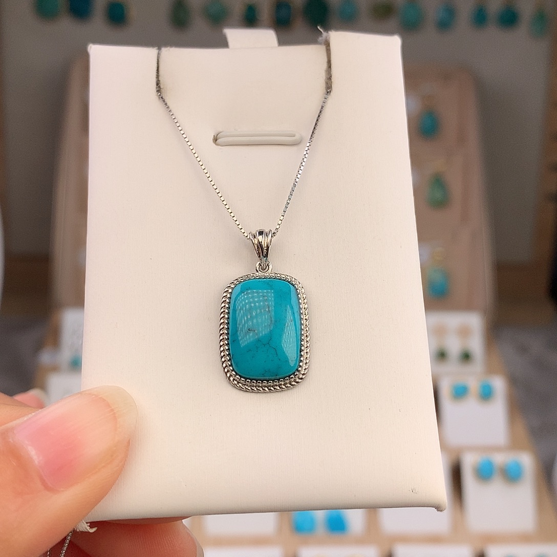 绿松石银S925镶嵌吊坠(不含链)