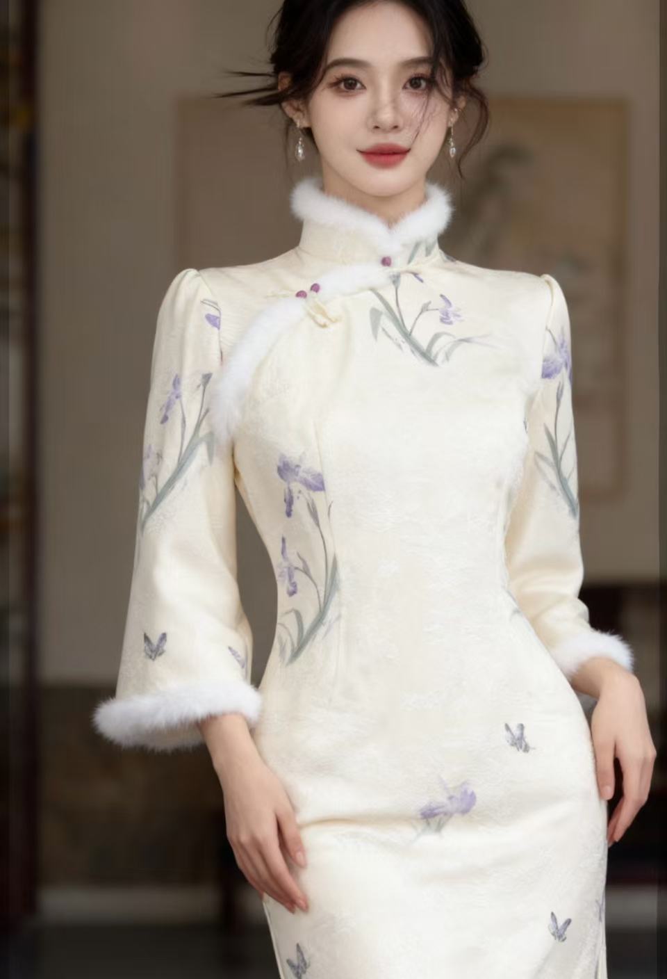942 年轻款素雅民国风《鸢尾花》旗袍（以直播间展示为主）