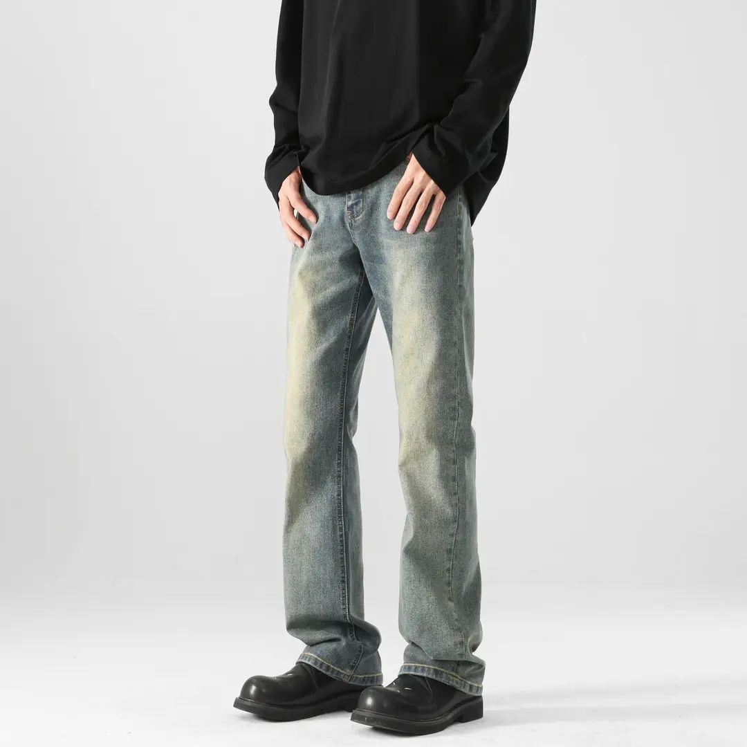 2025秋冬新款复古蓝弯刀牛仔裤男款复古vibe裤子高街潮牌微喇叭裤