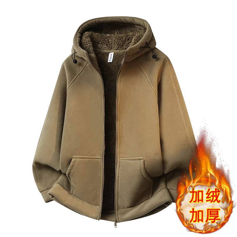 【1件过冬】冬款重磅加厚900克摇粒绒外套连帽户外双面绒男士外套
