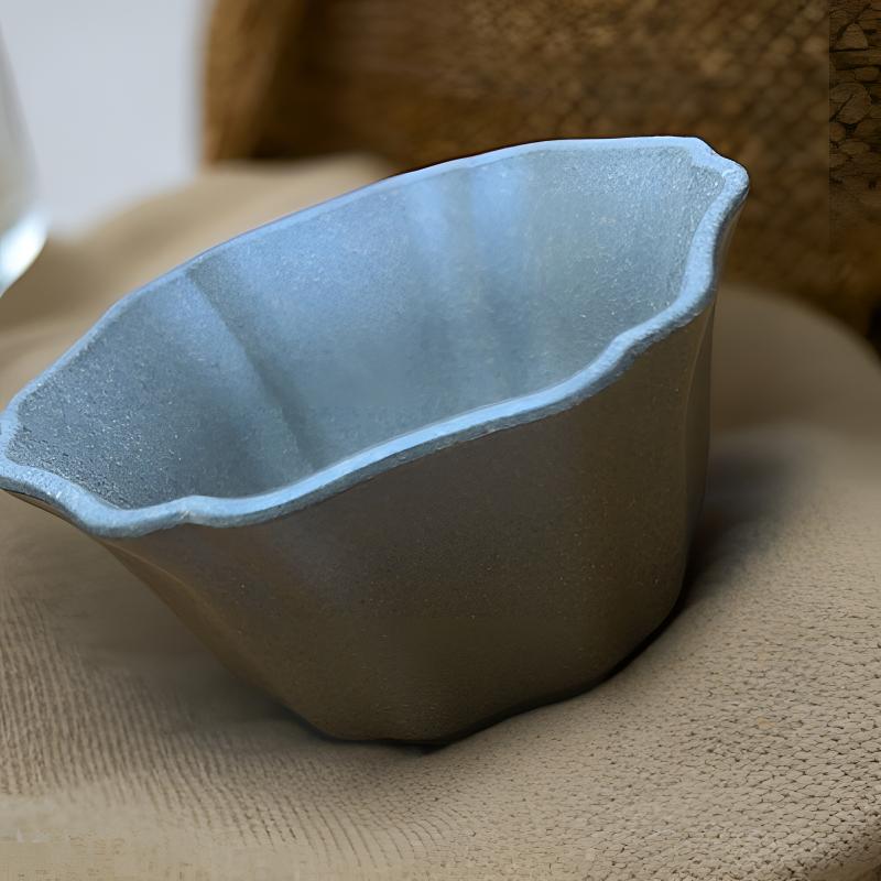 宜兴紫砂主人杯蟹壳青料柴烧杯天青紫砂杯茶杯茶道菊瓣筋纹茶具