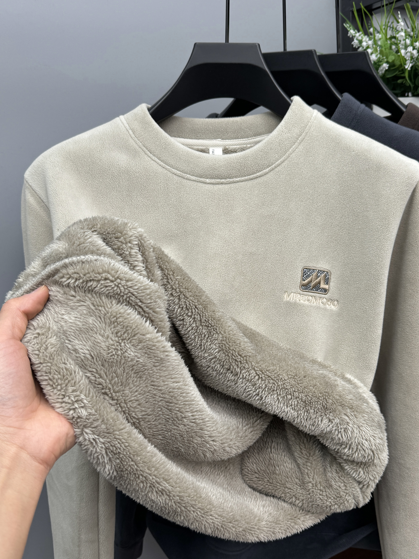 冬季特厚圆领奥粒绒卫衣男士新款加绒加厚保暖抓绒打底衫套头上衣