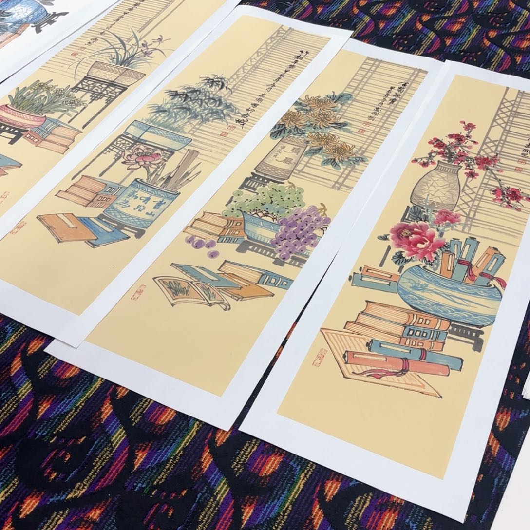 国画沥**输郭志刚4条屏50花鸟马